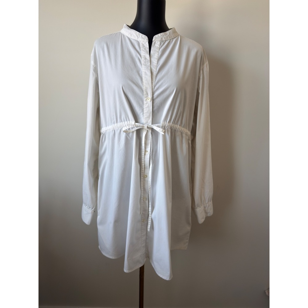 Old Navy Womens XXL White Band Collar Drawstring Waist Button Down Shirt Dress